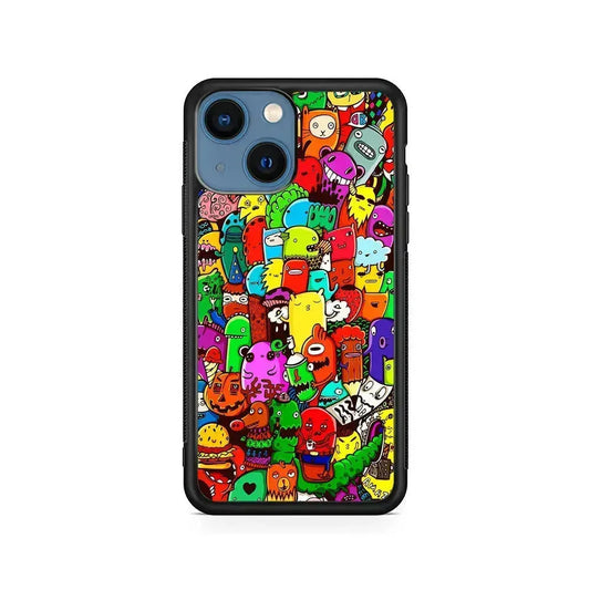 Cartoon Doodle Drawing Art iPhone 13 Mini Case-Rubber / Black (2D Case)-Xtracase