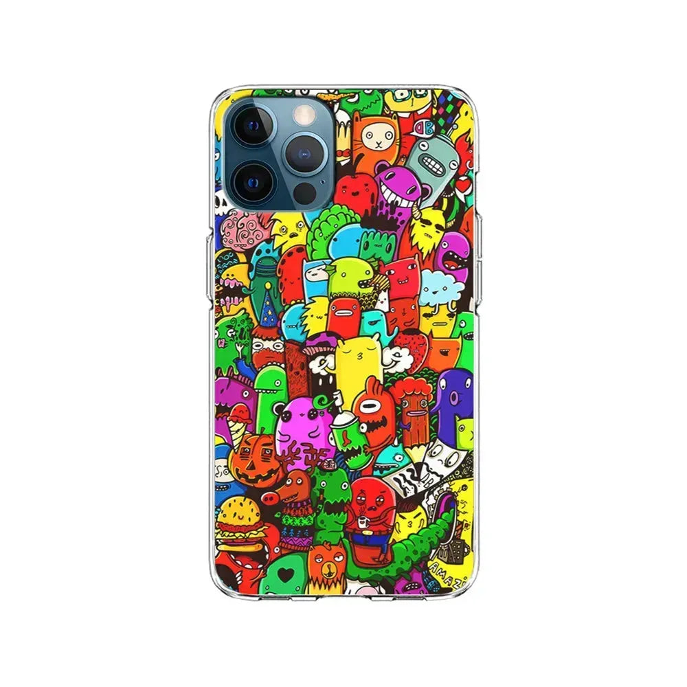 Cartoon Doodle Drawing Art iPhone 15 Pro Max Case-Clear Soft Case-Xtracase