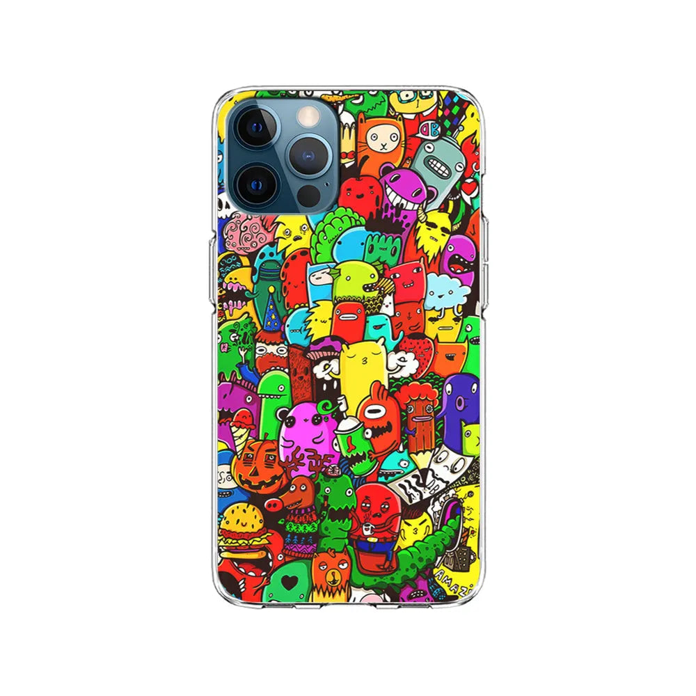 Cartoon Doodle Drawing Art iPhone 13 Pro Case-Clear Soft Case-Xtracase