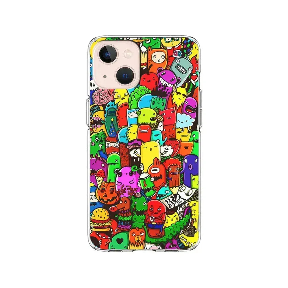Cartoon Doodle Drawing Art iPhone 13 Mini Case-Clear Soft Case-Xtracase
