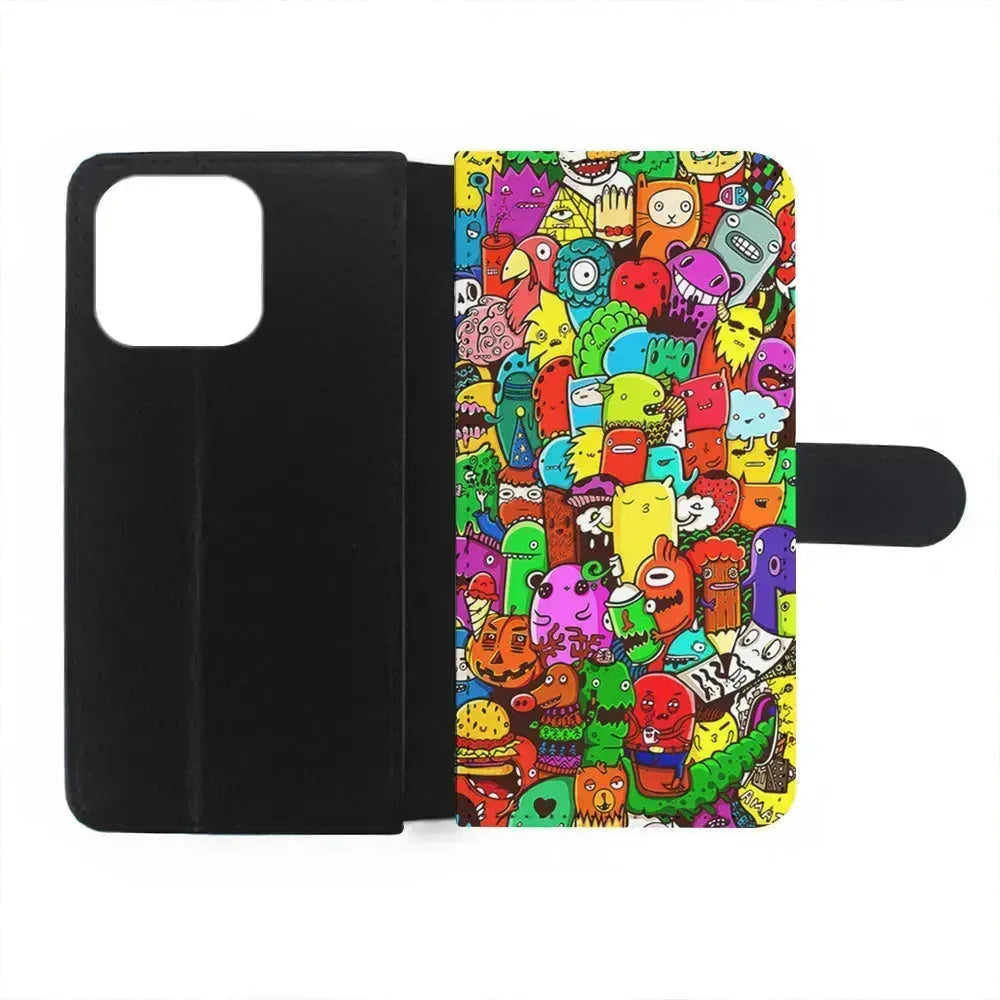 Cartoon Doodle Drawing Art iPhone 13 Mini Case-Flip Wallet Case-Xtracase