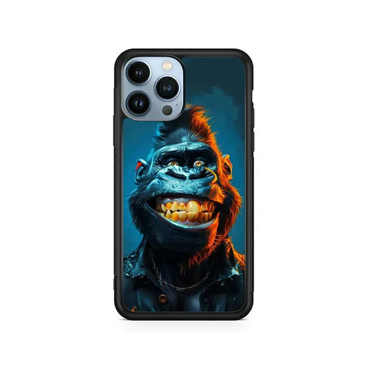 Cartoon Gorilla Smiles Wide iPhone 15 Pro Max Case-Rubber / Black (2D Case)-Xtracase