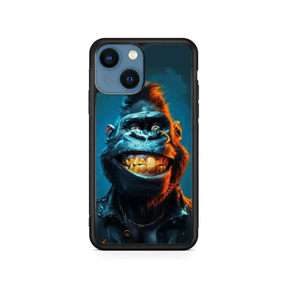 Cartoon Gorilla Smiles Wide iPhone 13 Mini Case-Rubber / Black (2D Case)-Xtracase
