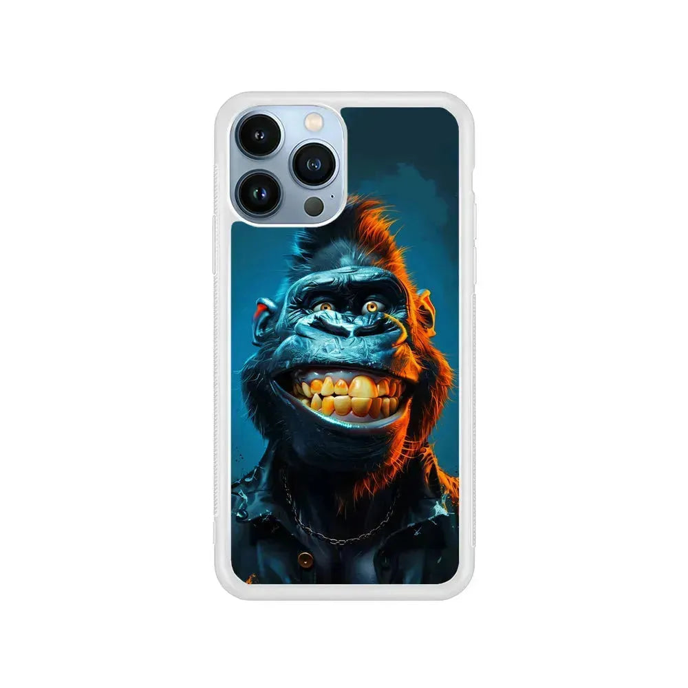 Cartoon Gorilla Smiles Wide iPhone 15 Pro Max Case-Rubber / White (2D Case)-Xtracase