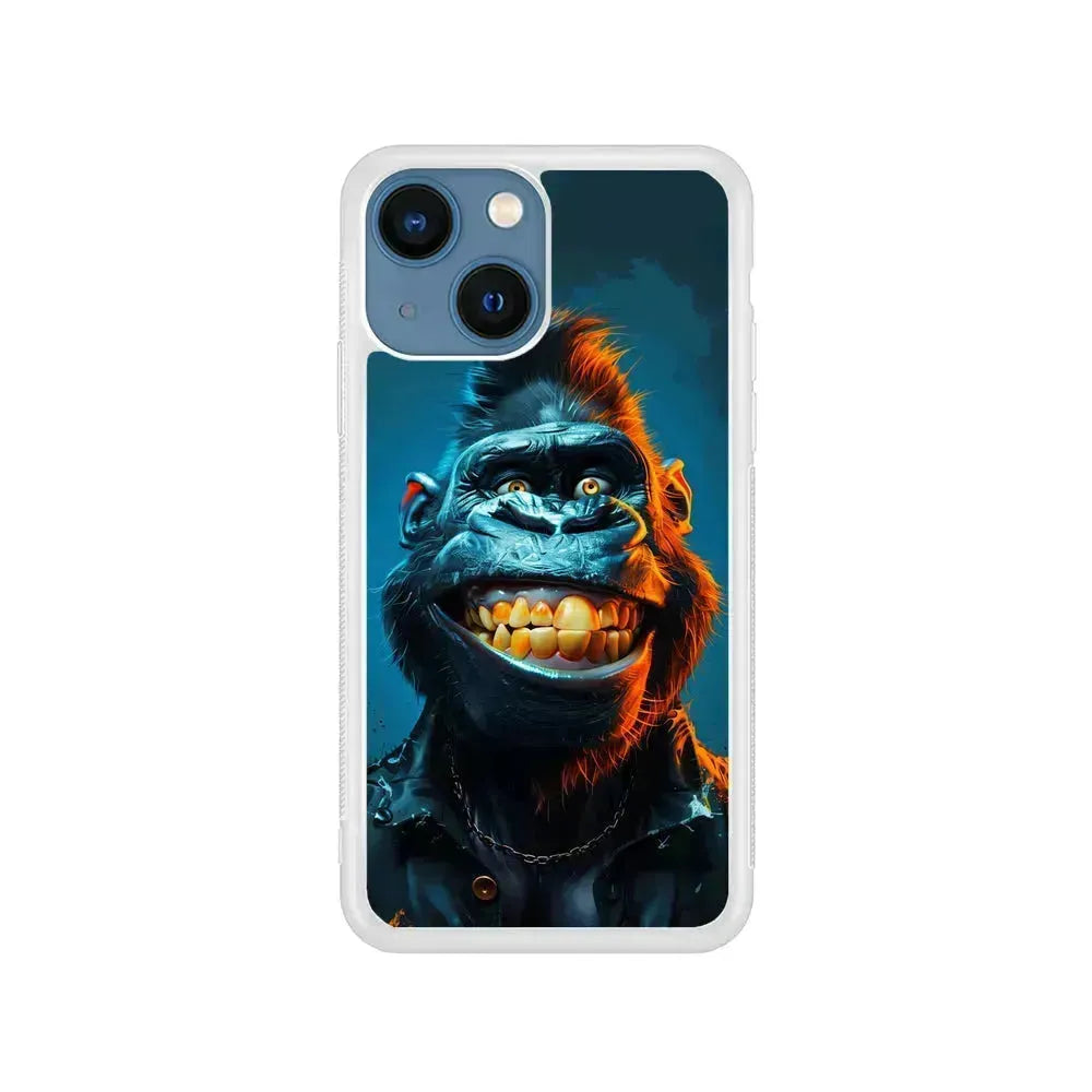 Cartoon Gorilla Smiles Wide iPhone 13 Mini Case-Rubber / White (2D Case)-Xtracase