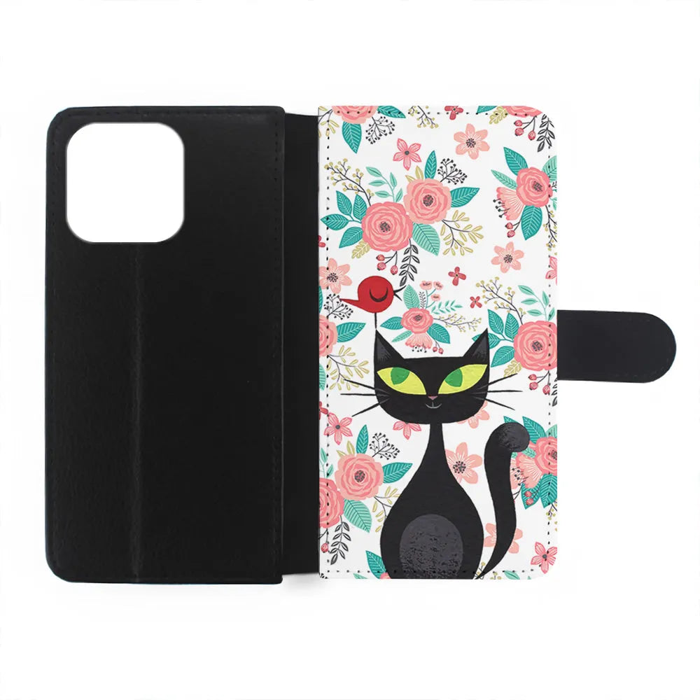 Cat Flower and Bird iPhone 13 Pro Case-Flip Wallet Case-Xtracase