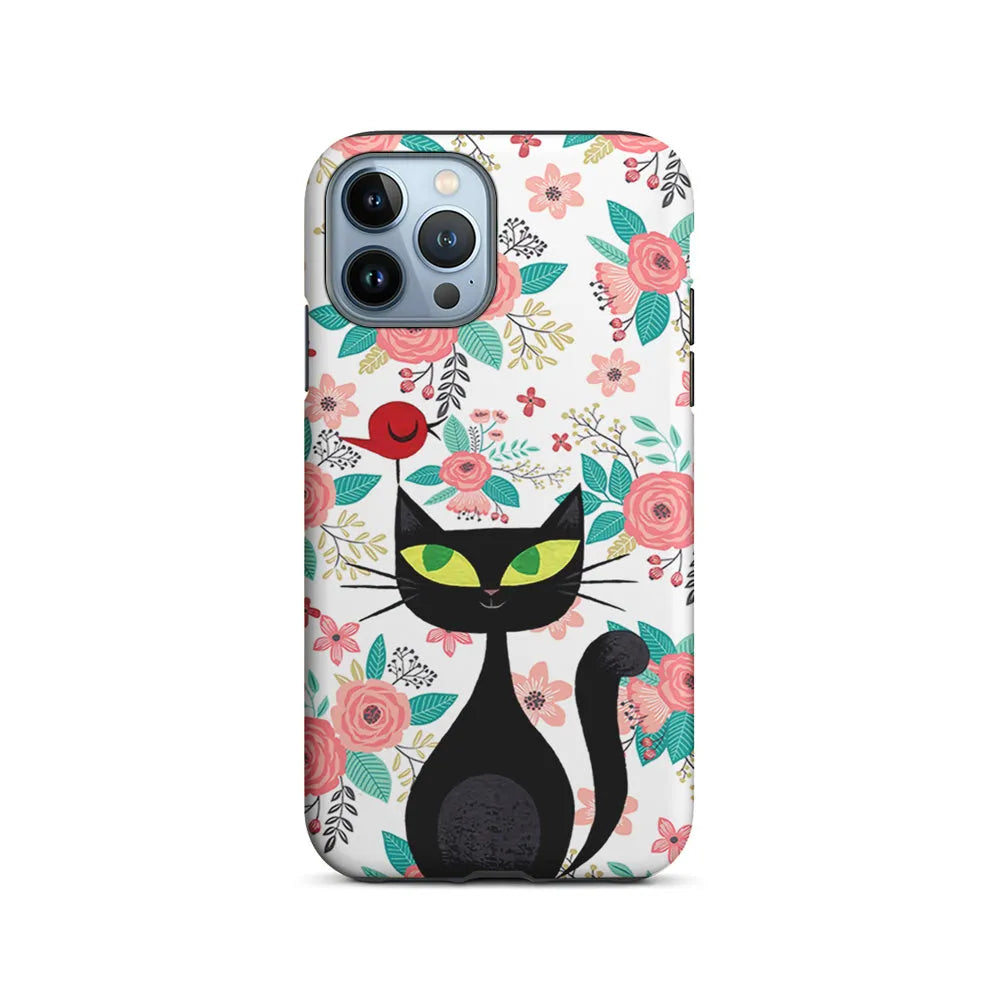 Cat Flower and Bird iPhone 13 Pro Case-2 in 1 Tough Case-Xtracase