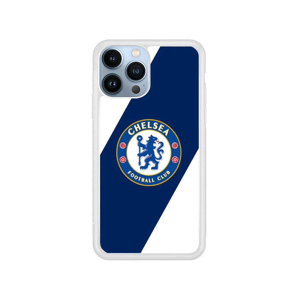 Chelsea FC Stripe Sling Logo iPhone 13 Pro Case-Rubber / White (2D Case)-Xtracase