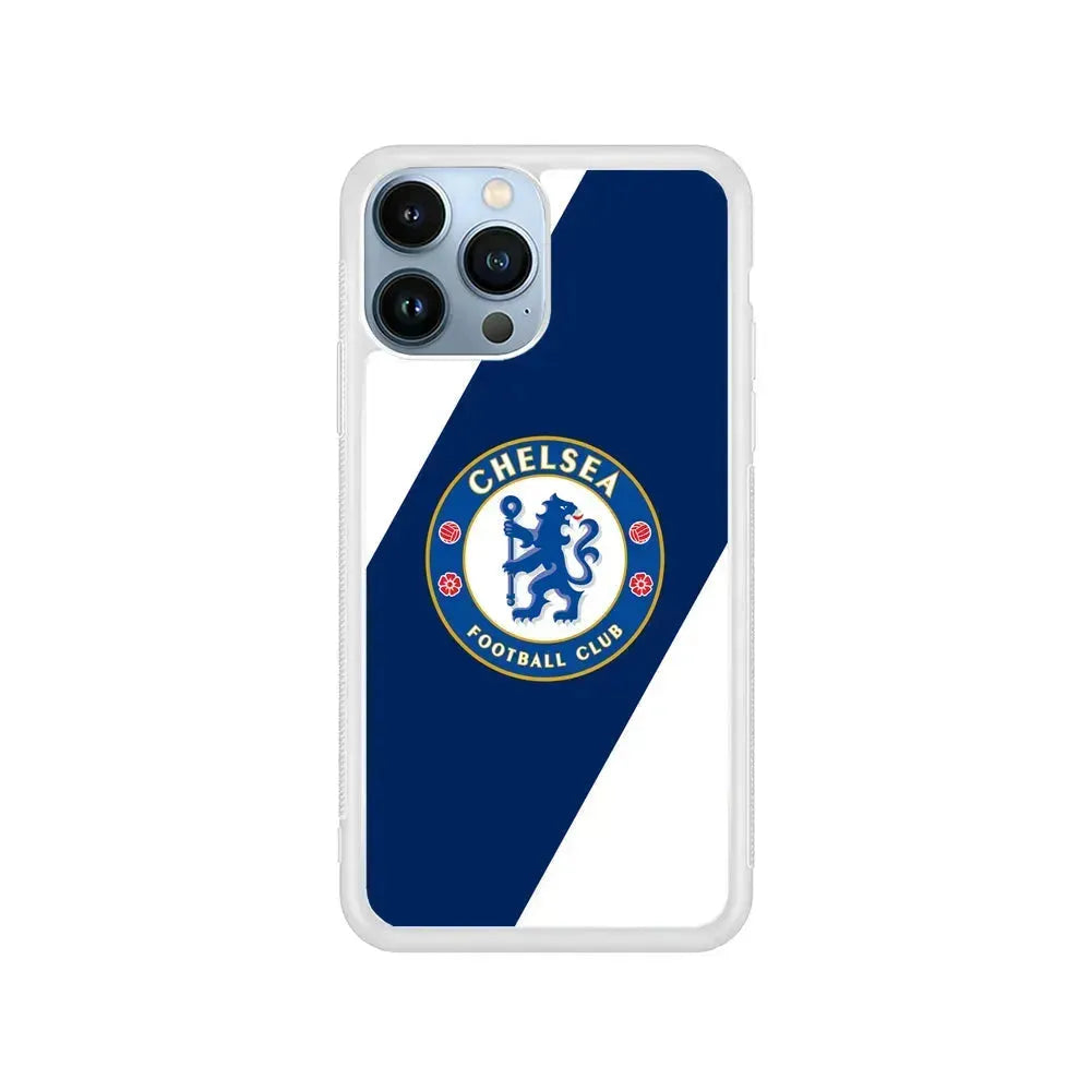 Chelsea FC Stripe Sling Logo iPhone 15 Pro Max Case-Rubber / White (2D Case)-Xtracase