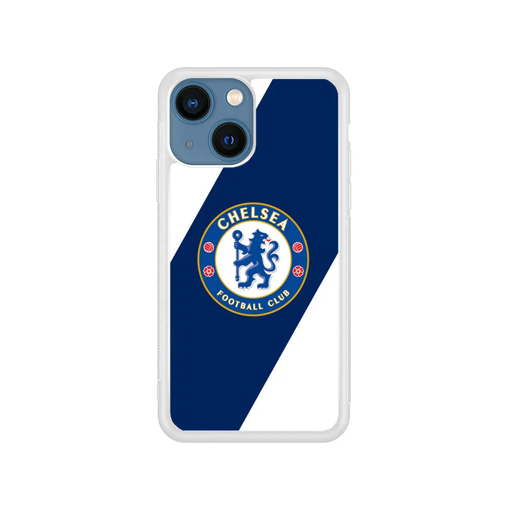 Chelsea FC Stripe Sling Logo iPhone 14 Plus Case-Rubber / White (2D Case)-Xtracase
