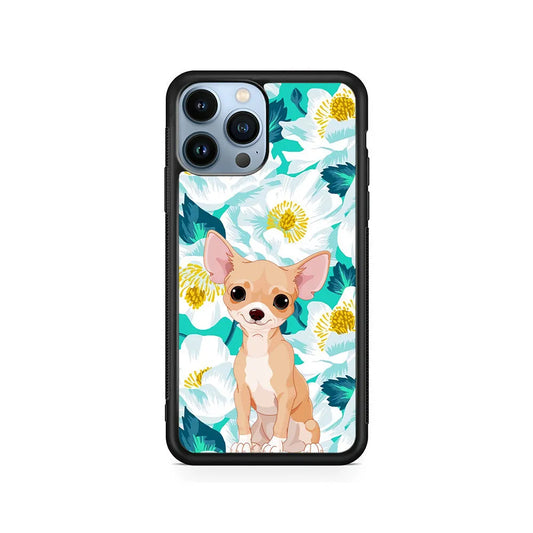 Chihuahua Dog Flower Blue iPhone 13 Pro Case-Rubber / Black (2D Case)-Xtracase