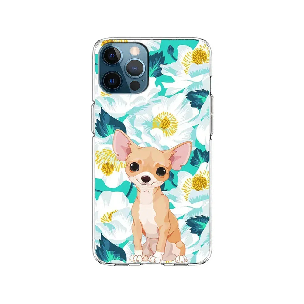 Chihuahua Dog Flower Blue iPhone 15 Pro Max Case-Clear Soft Case-Xtracase