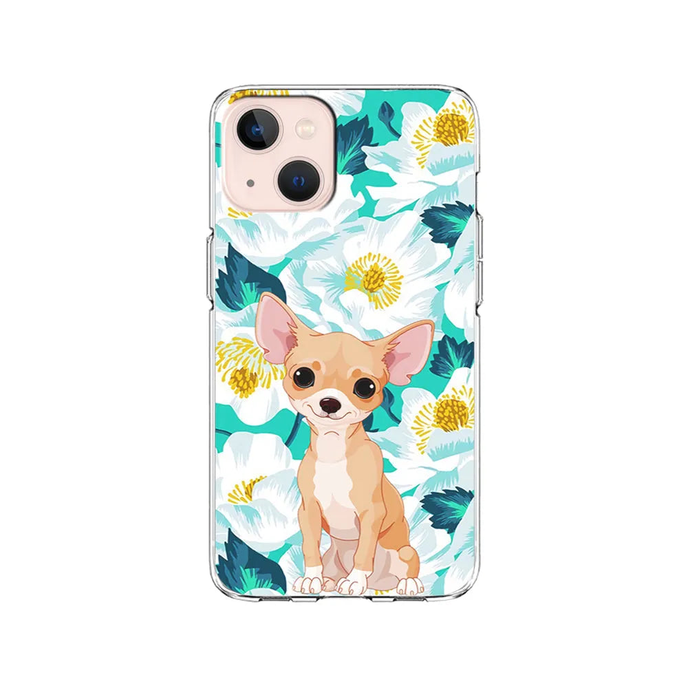 Chihuahua Dog Flower Blue iPhone 15 Plus Case-Clear Soft Case-Xtracase