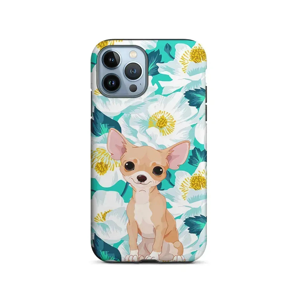 Chihuahua Dog Flower Blue iPhone 15 Pro Max Case-2 in 1 Tough Case-Xtracase