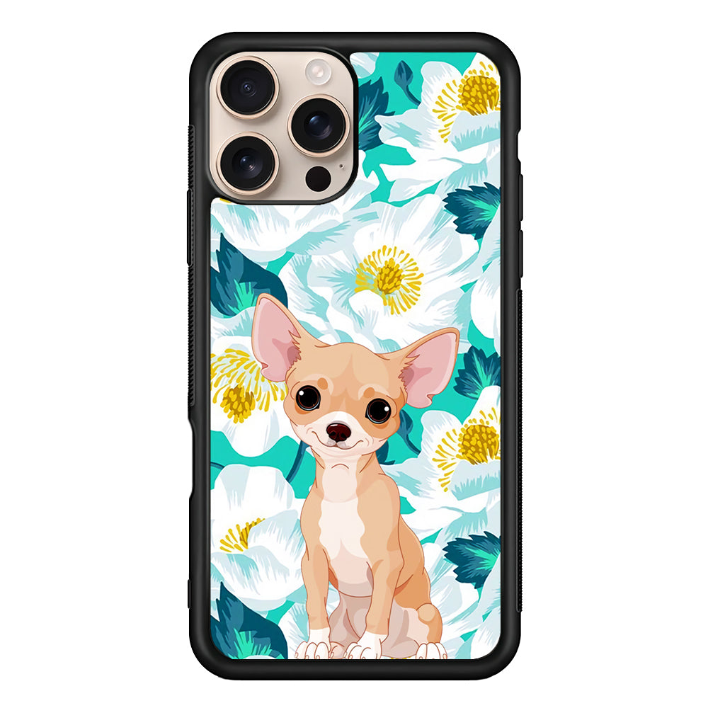 Chihuahua Dog Flower Blue iPhone 16 Pro Max Case - iPhone 16 Pro Max