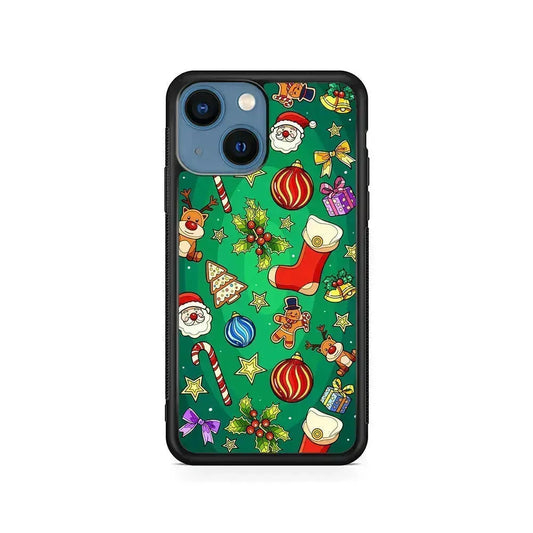 Christmas Ornaments Pattern Green iPhone 13 Mini Case-Rubber / Black (2D Case)-Xtracase