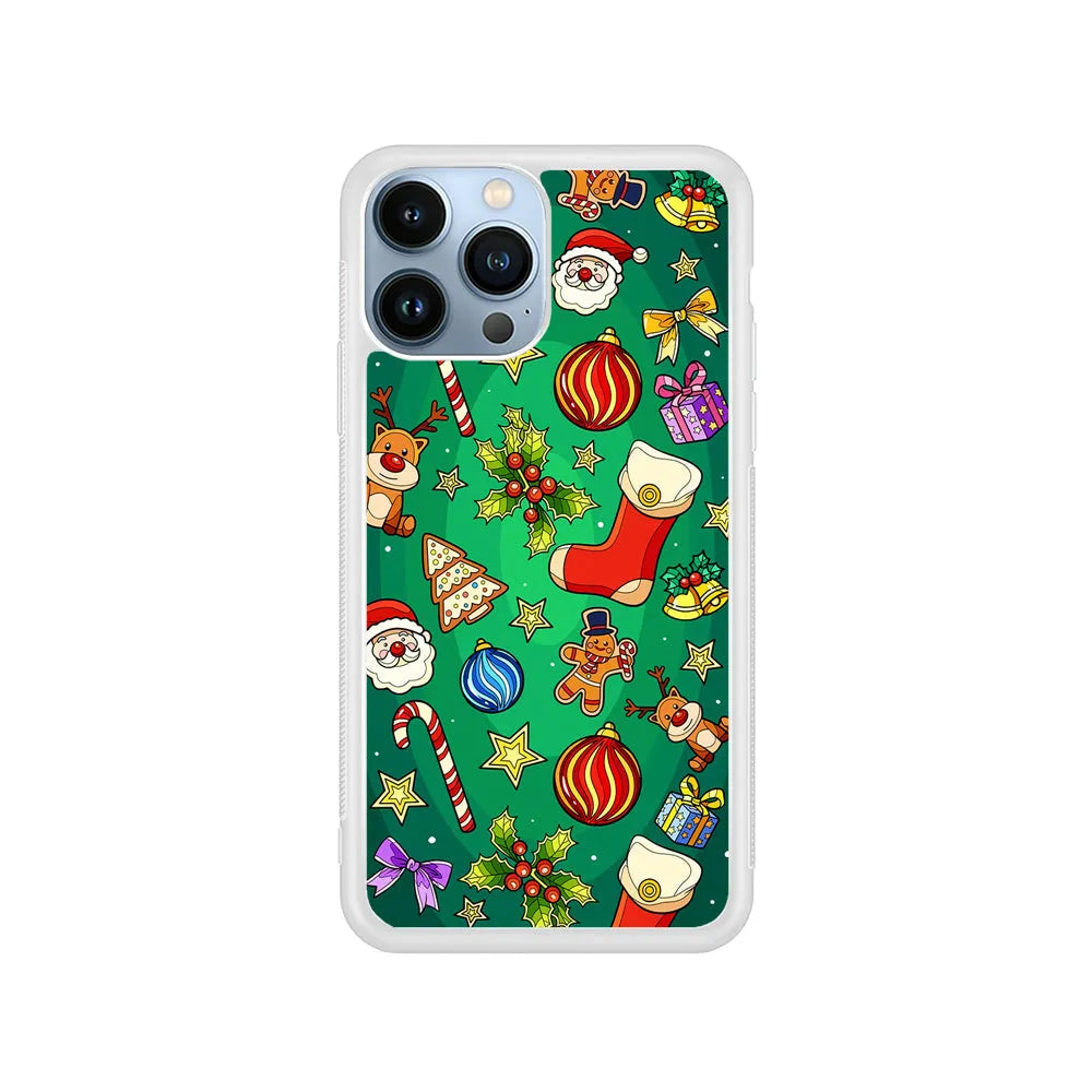Christmas Ornaments Pattern Green iPhone 13 Pro Max Case-Rubber / White (2D Case)-Xtracase