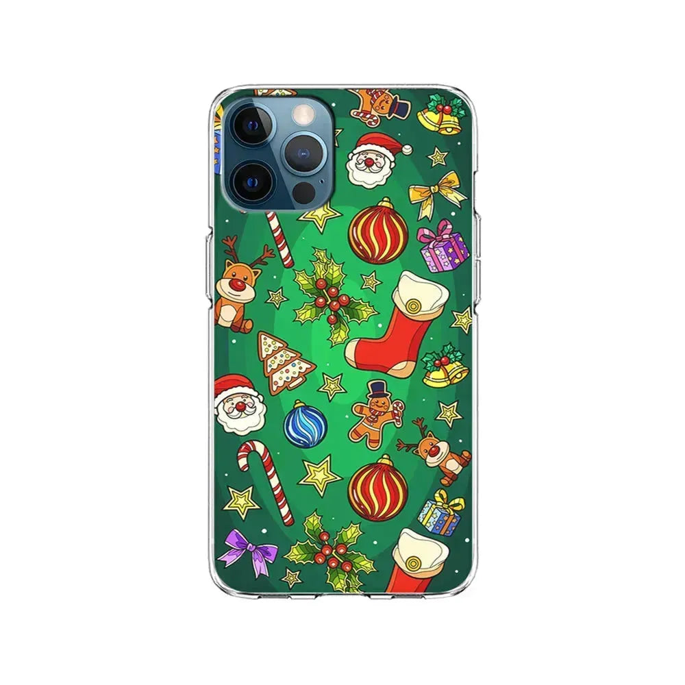 Christmas Ornaments Pattern Green iPhone 15 Pro Max Case-Clear Soft Case-Xtracase