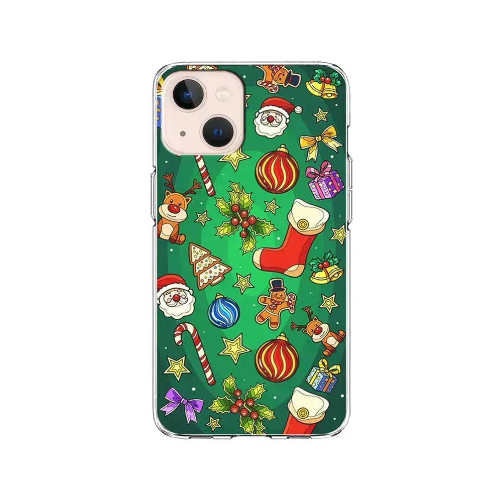 Christmas Ornaments Pattern Green iPhone 13 Mini Case-Clear Soft Case-Xtracase