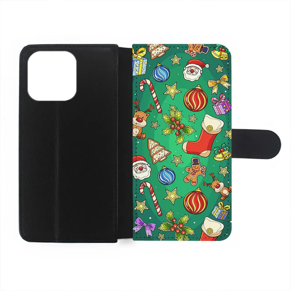 Christmas Ornaments Pattern Green iPhone 13 Pro Case-Flip Wallet Case-Xtracase