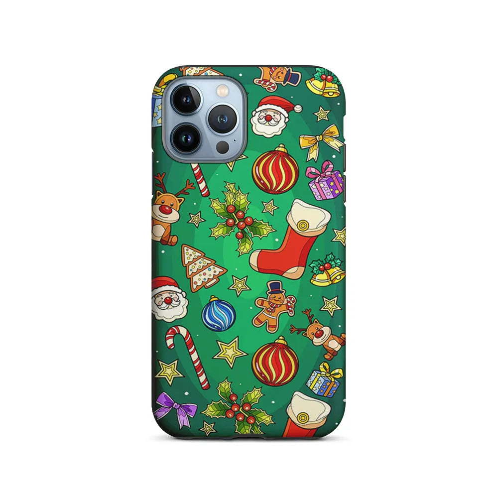 Christmas Ornaments Pattern Green iPhone 13 Pro Case-2 in 1 Tough Case-Xtracase