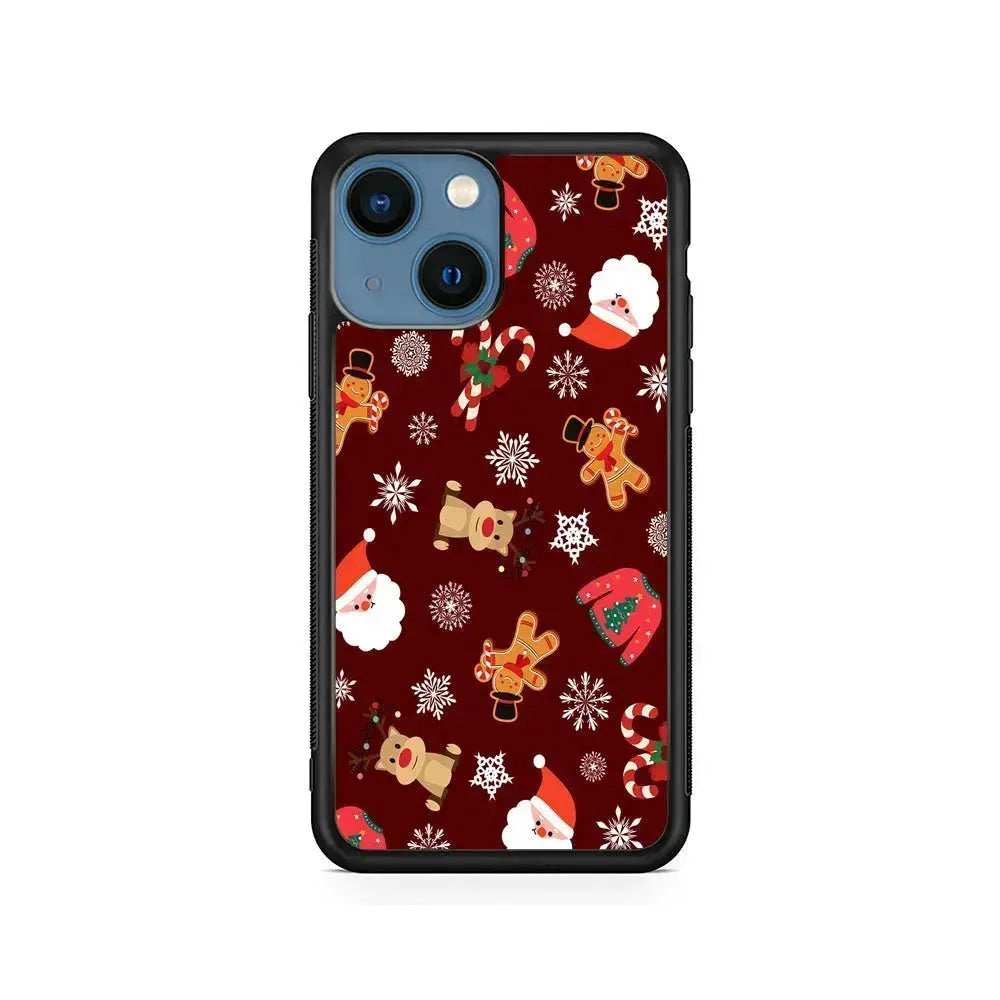 Christmas Ornaments Pattern Maroon iPhone 13 Mini Case-Rubber / Black (2D Case)-Xtracase