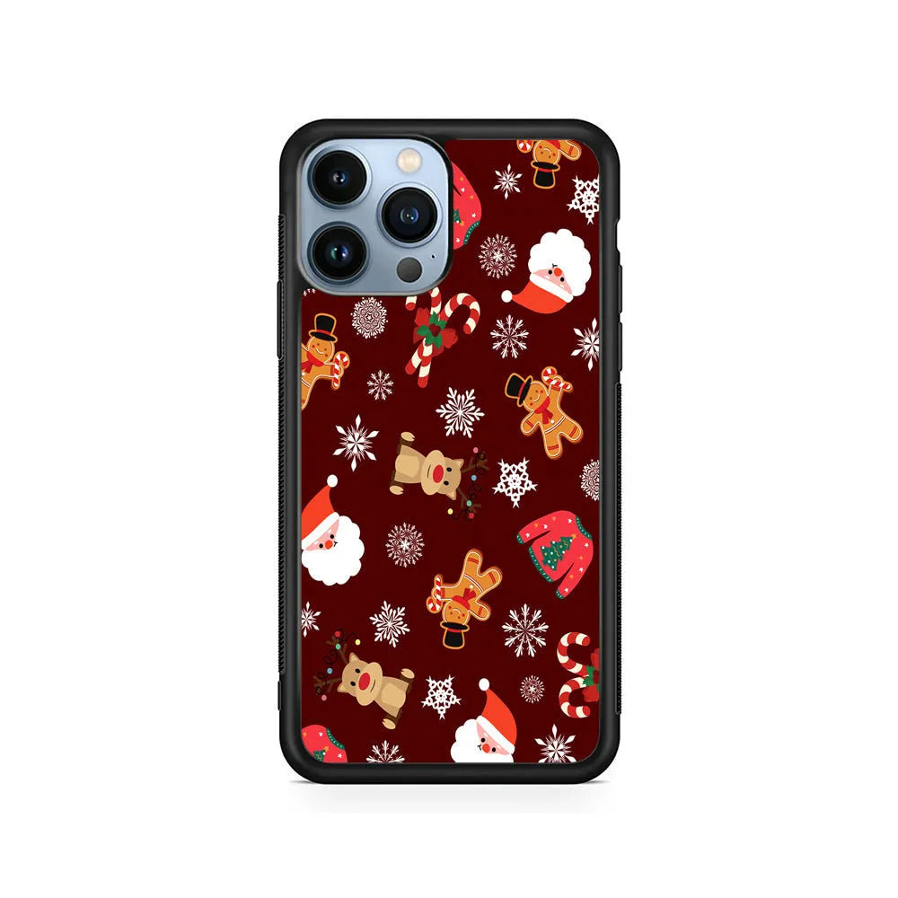 Christmas Ornaments Pattern Maroon iPhone 13 Pro Case-Rubber / Black (2D Case)-Xtracase