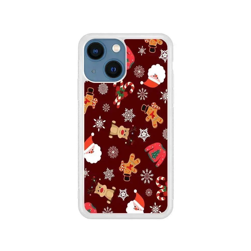 Christmas Ornaments Pattern Maroon iPhone 13 Mini Case-Rubber / White (2D Case)-Xtracase