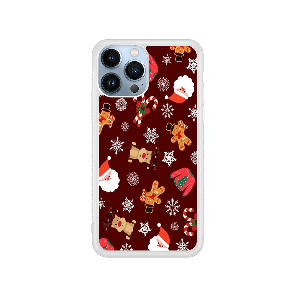 Christmas Ornaments Pattern Maroon iPhone 13 Pro Case-Rubber / White (2D Case)-Xtracase