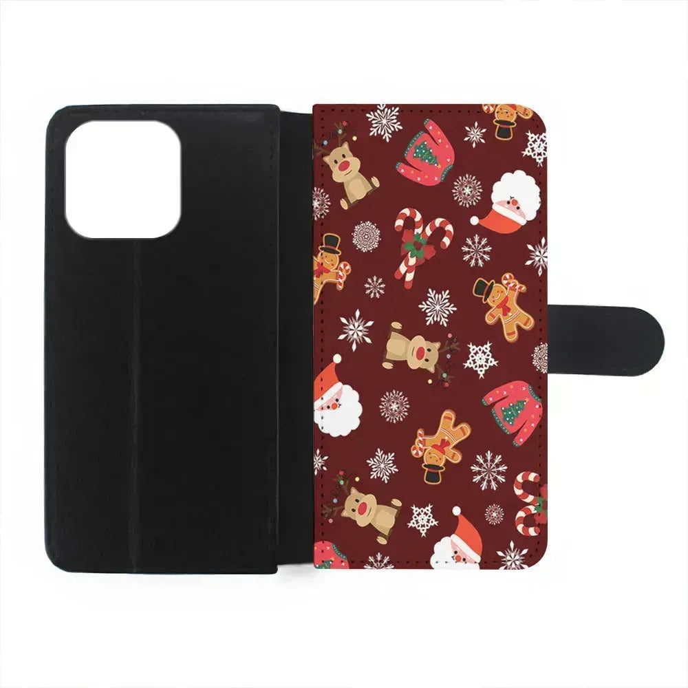 Christmas Ornaments Pattern Maroon iPhone 13 Mini Case-Flip Wallet Case-Xtracase