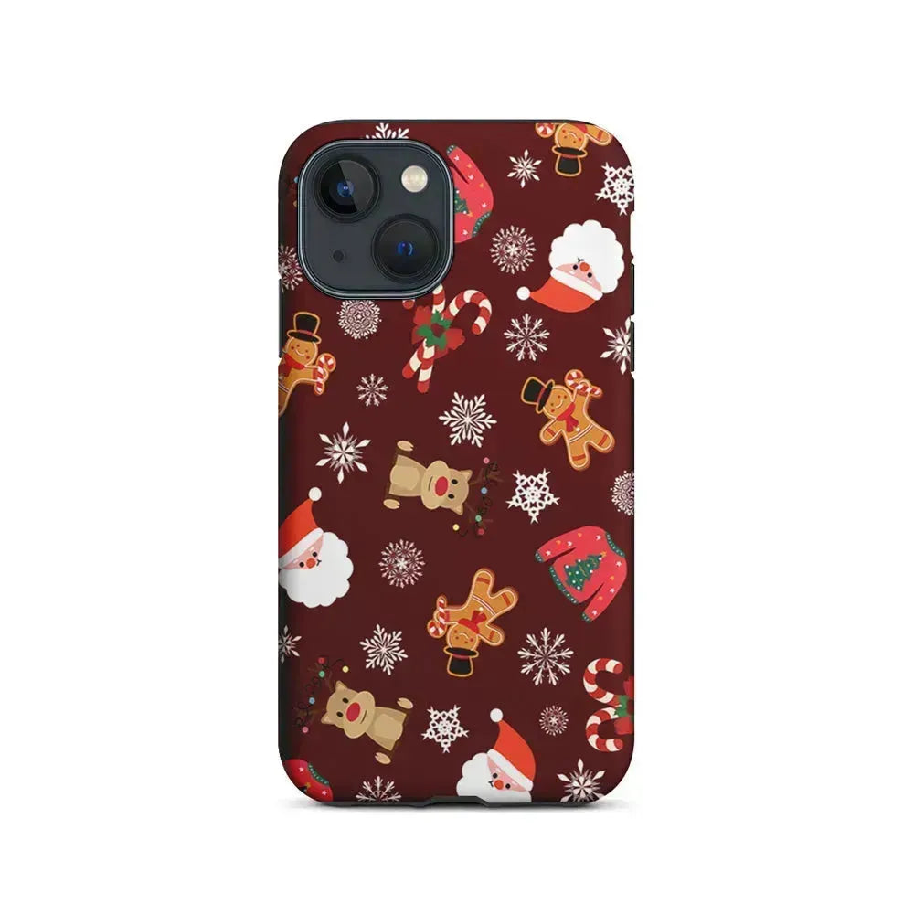 Christmas Ornaments Pattern Maroon iPhone 13 Mini Case-2 in 1 Tough Case-Xtracase