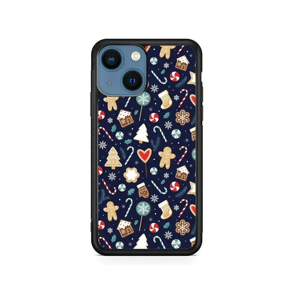 Christmas Ornaments Pattern Navy iPhone 13 Mini Case-Rubber / Black (2D Case)-Xtracase