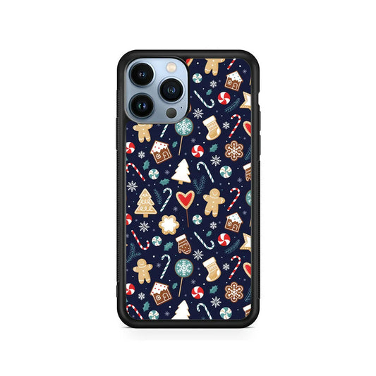 Christmas Ornaments Pattern Navy iPhone 13 Pro Max Case-Rubber / Black (2D Case)-Xtracase