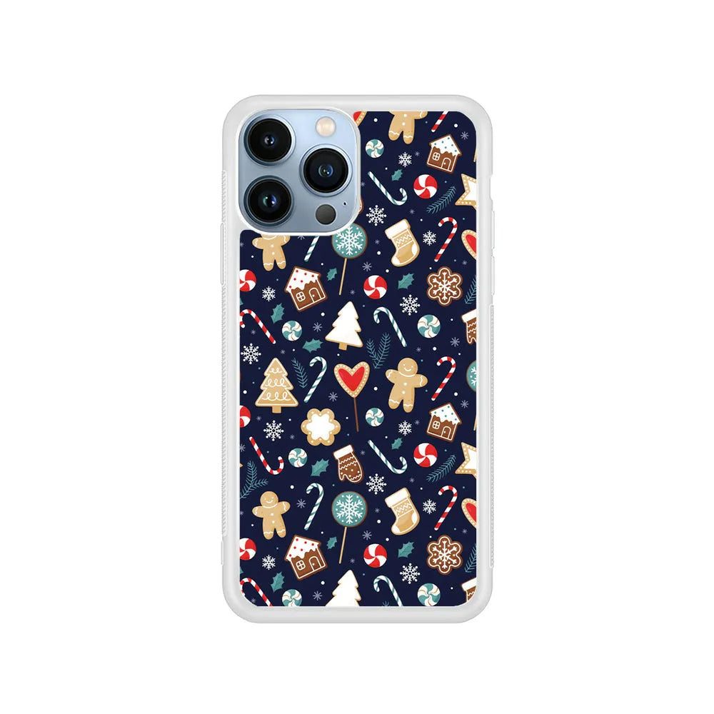 Christmas Ornaments Pattern Navy iPhone 13 Pro Case-Rubber / White (2D Case)-Xtracase