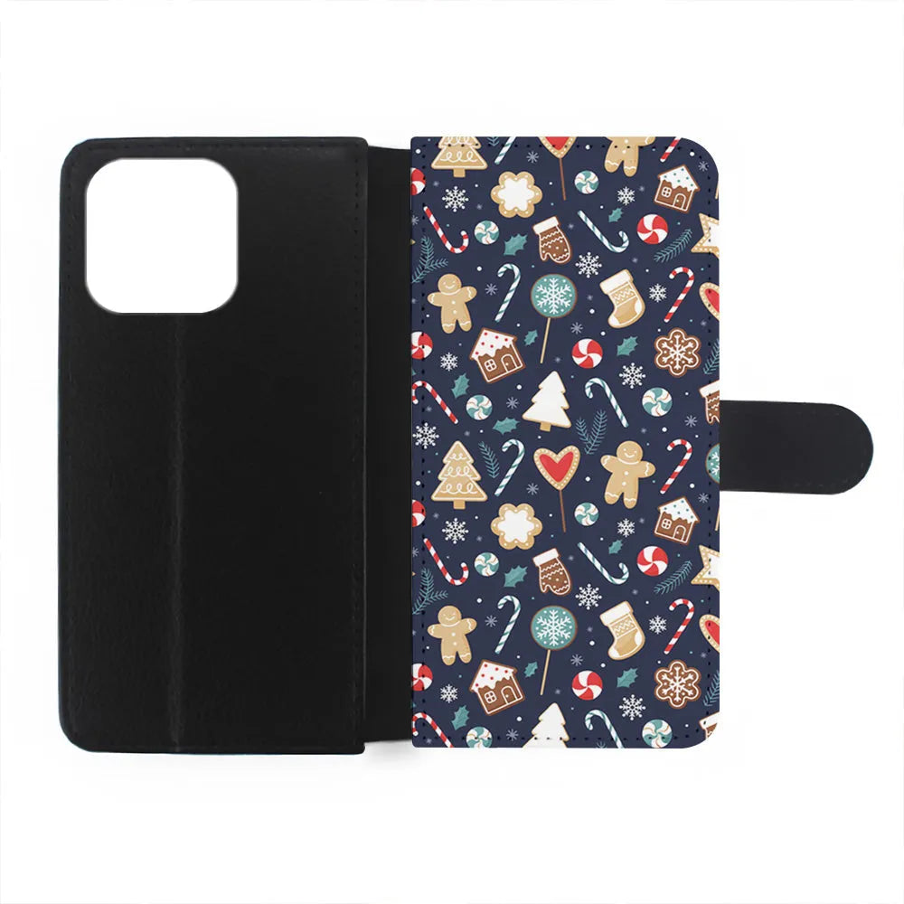 Christmas Ornaments Pattern Navy iPhone 13 Pro Max Case-Flip Wallet Case-Xtracase