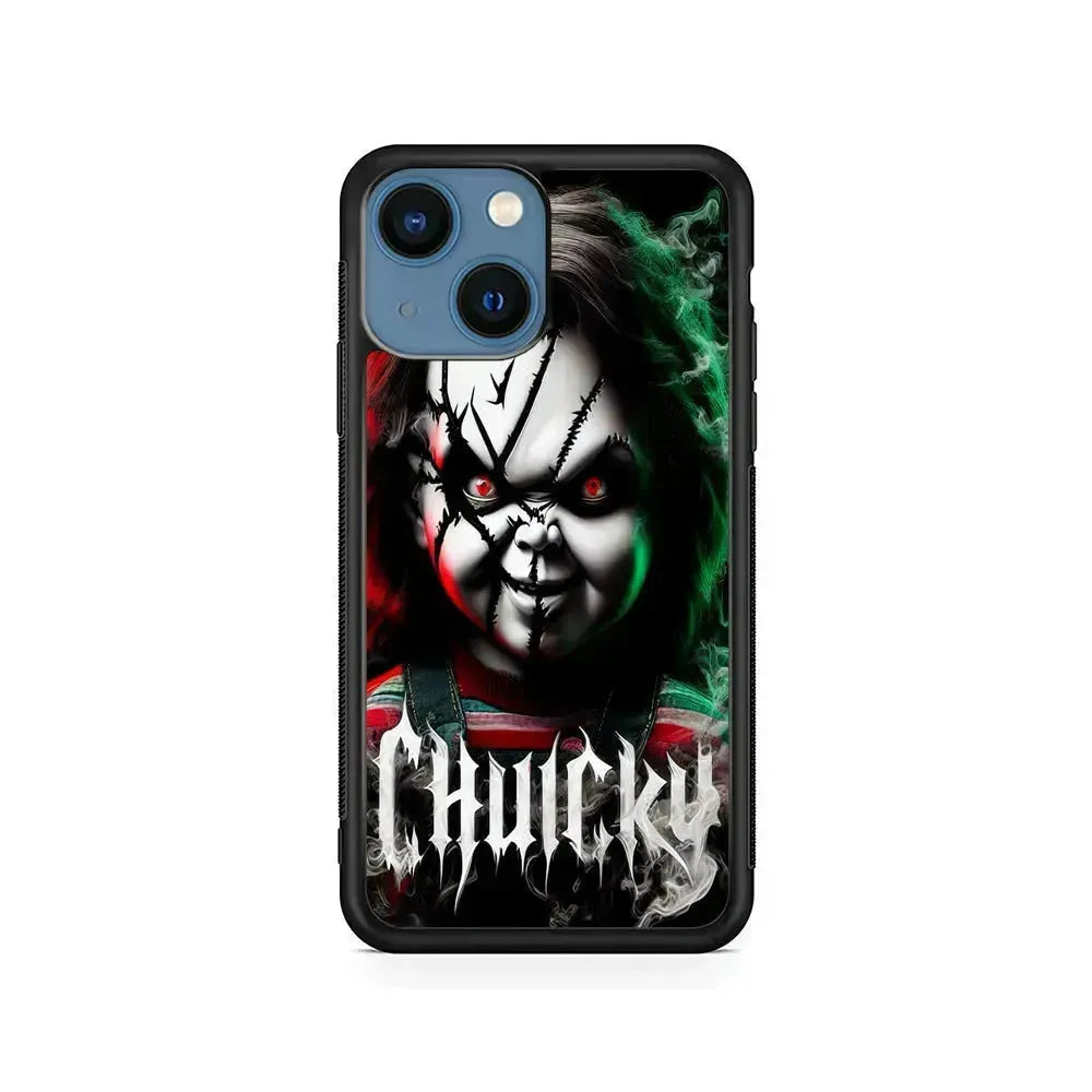 Chucky Doll Scary Face iPhone 13 Mini Case-Rubber / Black (2D Case)-Xtracase