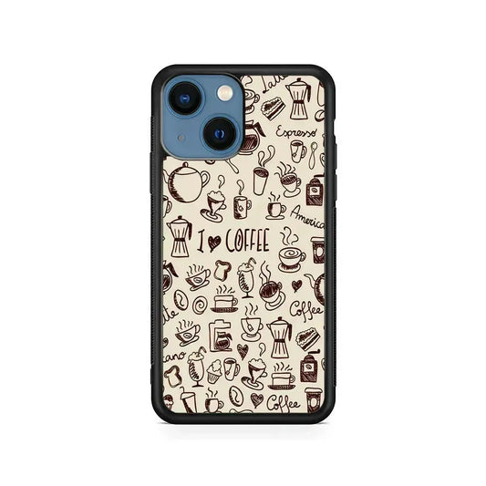 Coffee Time Doodle iPhone 13 Mini Case-Rubber / Black (2D Case)-Xtracase