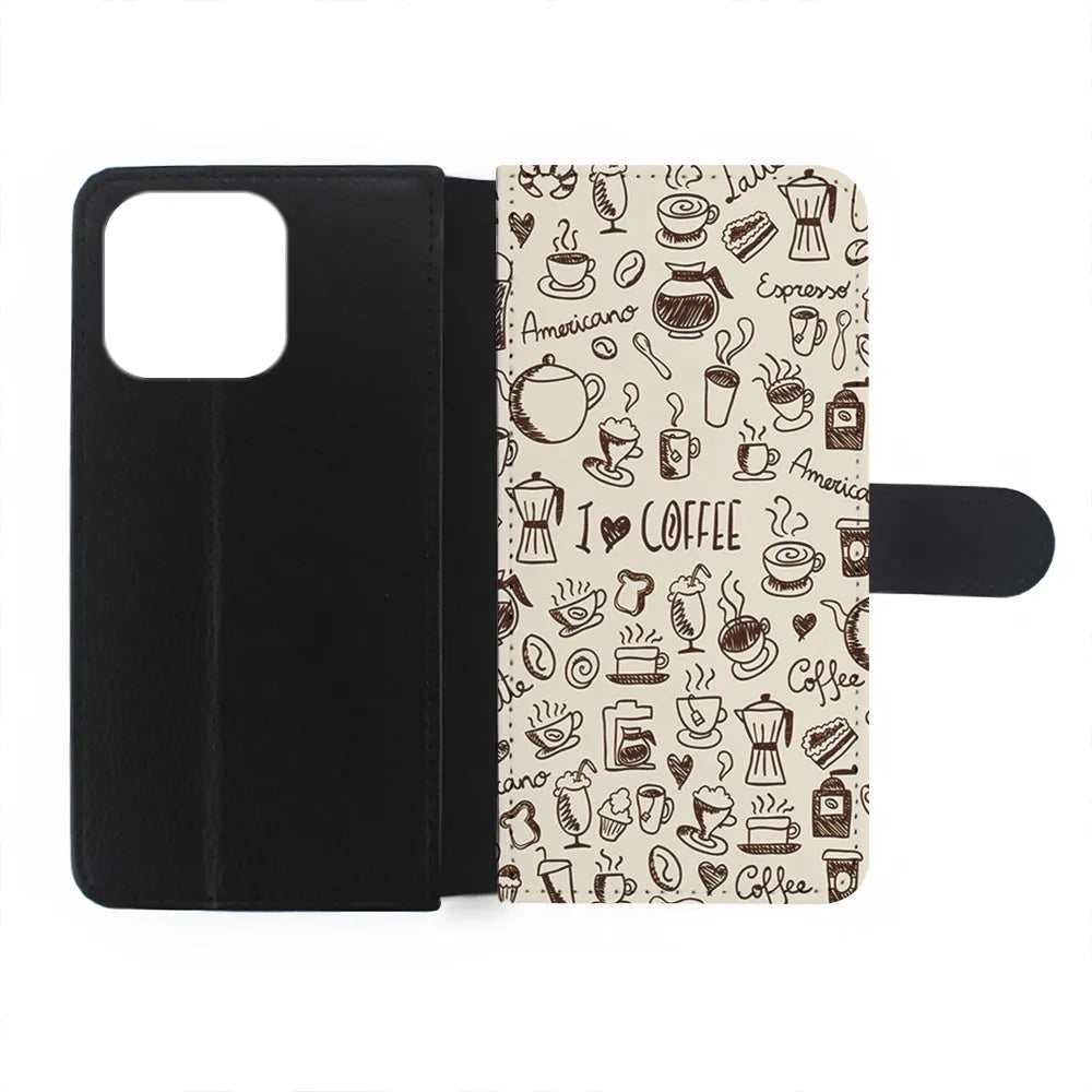 Coffee Time Doodle iPhone 13 Pro Case-Flip Wallet Case-Xtracase