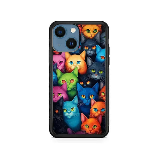 Collection of Colorful Cats iPhone 13 Mini Case-Rubber / Black (2D Case)-Xtracase