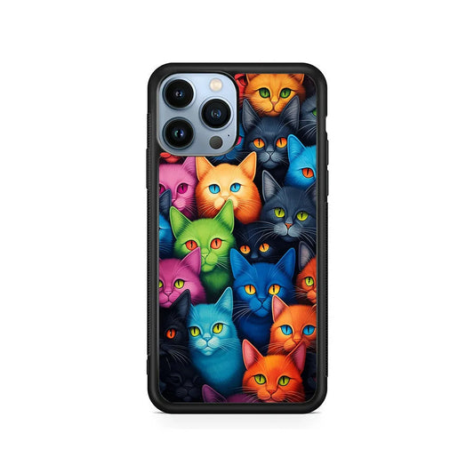 Collection of Colorful Cats iPhone 13 Pro Max Case-Rubber / Black (2D Case)-Xtracase