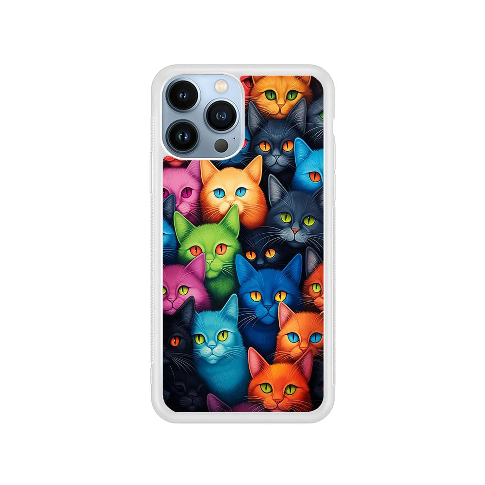 Collection of Colorful Cats iPhone 13 Pro Case-Rubber / White (2D Case)-Xtracase