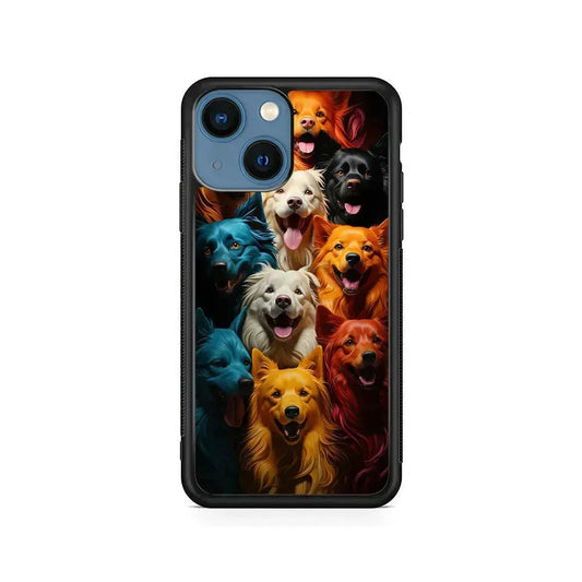 Collection of Colorful Dogs iPhone 13 Mini Case-Rubber / Black (2D Case)-Xtracase