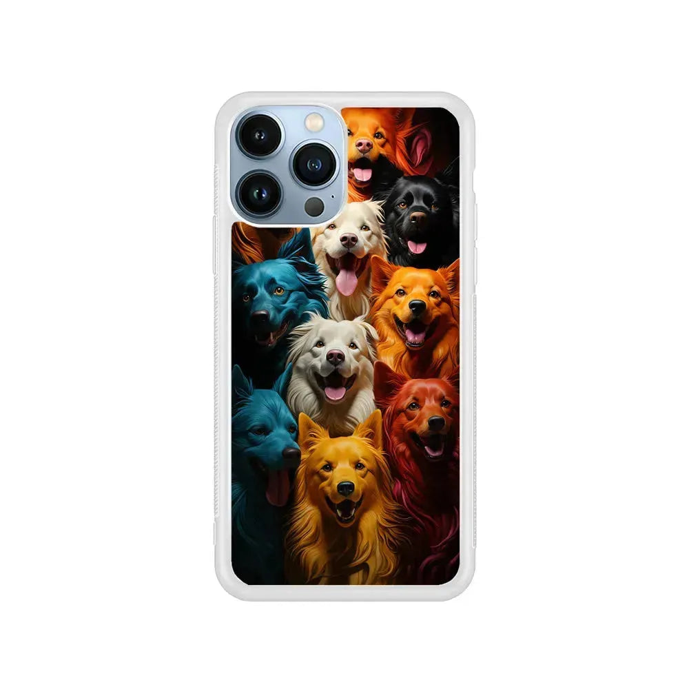 Collection of Colorful Dogs iPhone 15 Pro Max Case-Rubber / White (2D Case)-Xtracase