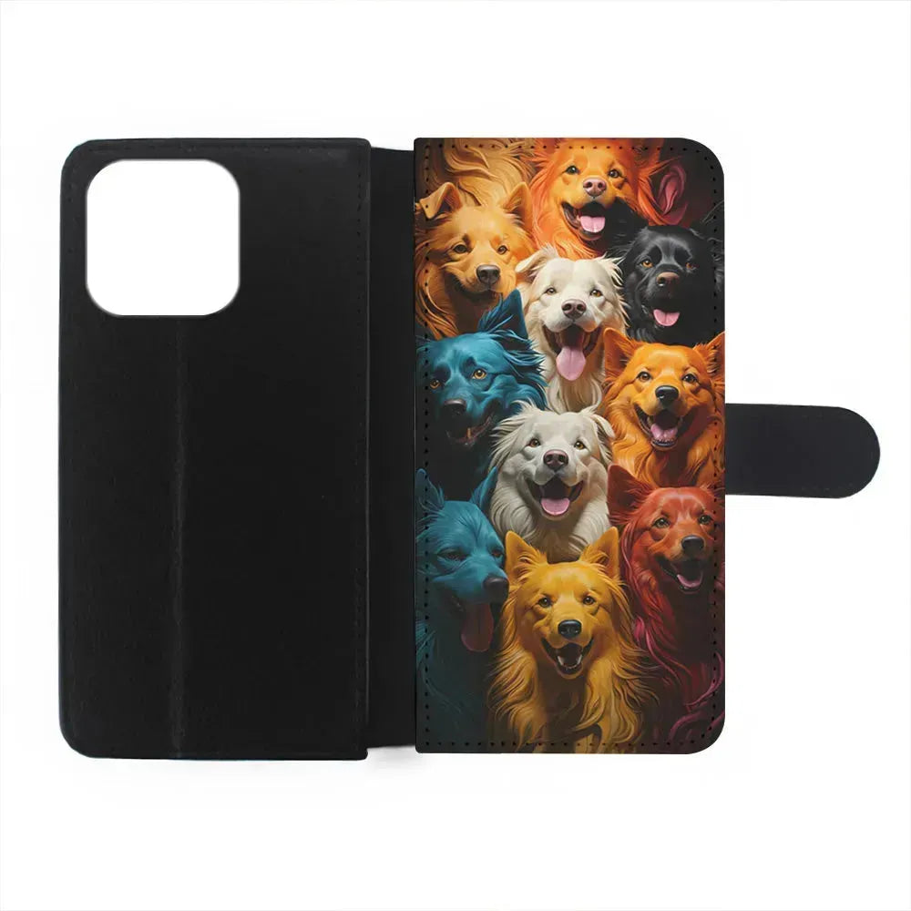 Collection of Colorful Dogs iPhone 15 Pro Max Case-Flip Wallet Case-Xtracase