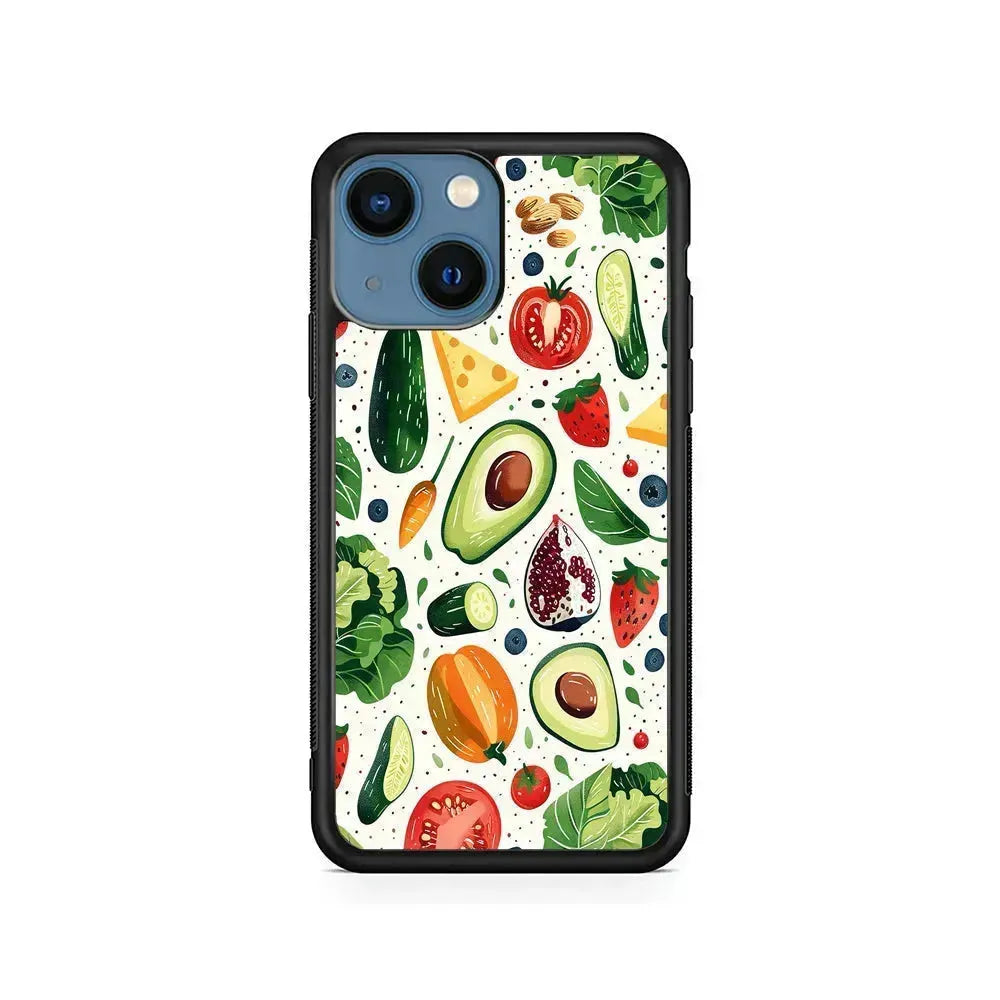 Collection of Fruits and Vegetables iPhone 13 Mini Case-Rubber / Black (2D Case)-Xtracase
