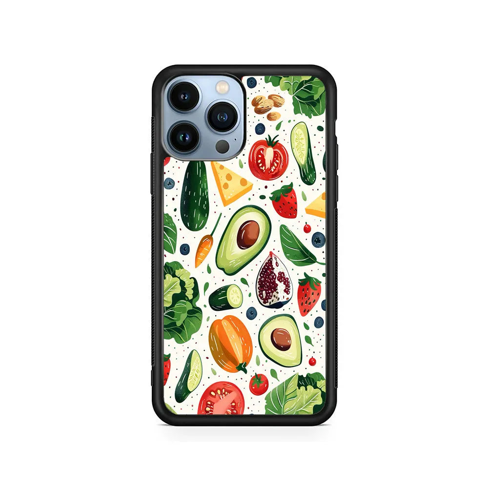 Collection of Fruits and Vegetables iPhone 13 Pro Max Case-Rubber / Black (2D Case)-Xtracase