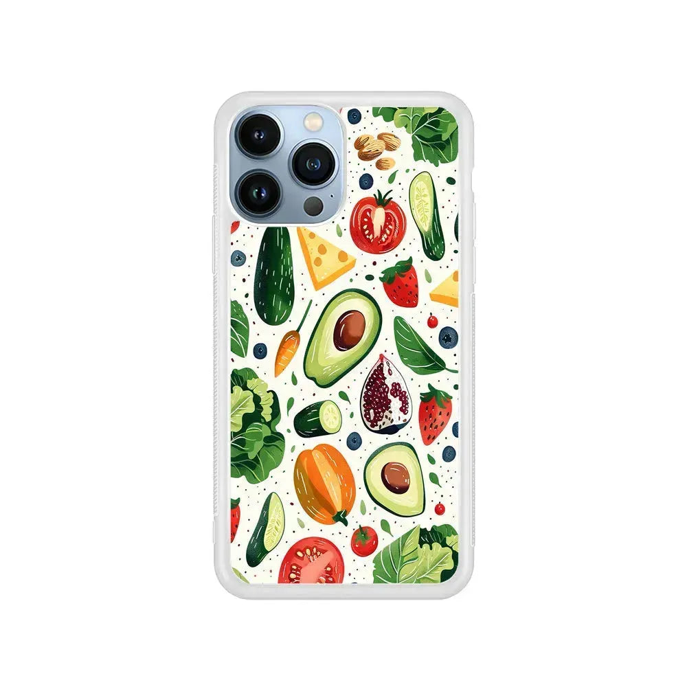 Collection of Fruits and Vegetables iPhone 15 Pro Max Case-Rubber / White (2D Case)-Xtracase