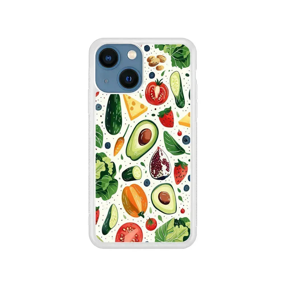 Collection of Fruits and Vegetables iPhone 13 Mini Case-Rubber / White (2D Case)-Xtracase