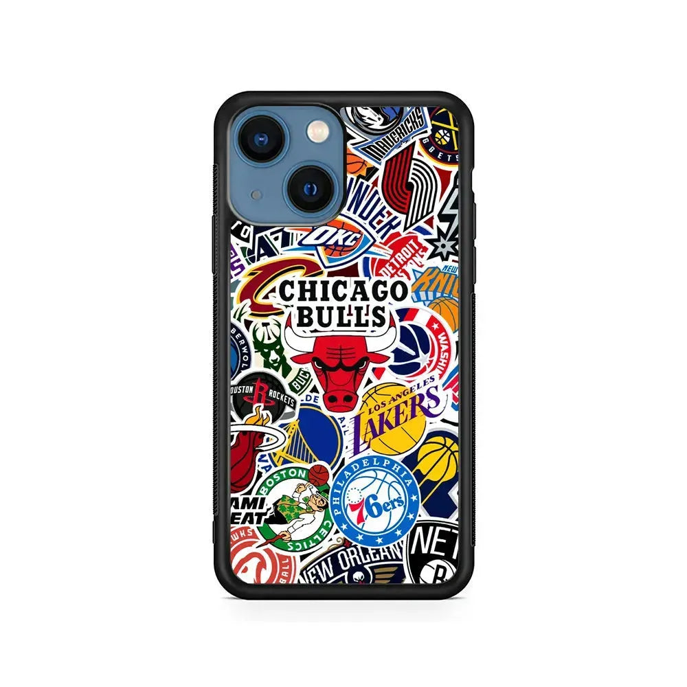 Collection of NBA Club Logos iPhone 13 Mini Case-Rubber / Black (2D Case)-Xtracase