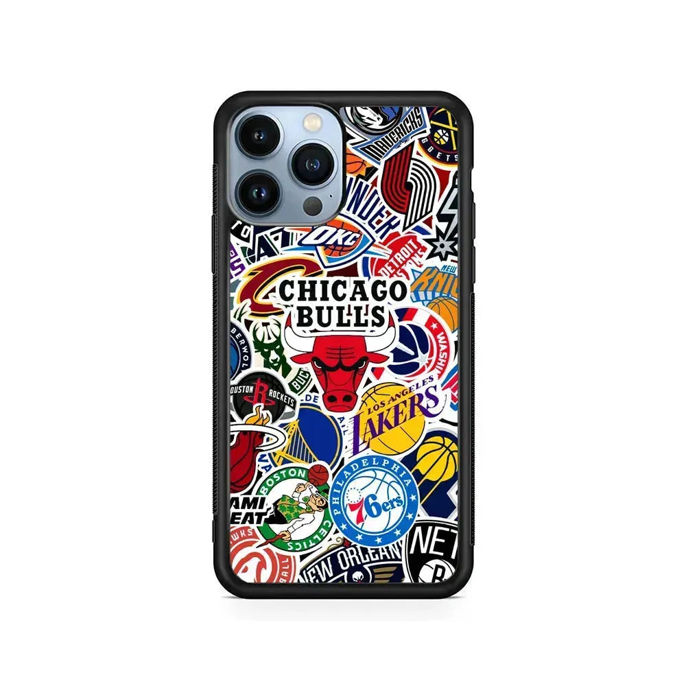 Collection of NBA Club logos iPhone 15 Pro Max Case-Rubber / Black (2D Case)-Xtracase